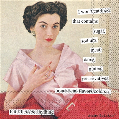 Anne Taintor "I Won't Eat" Cocktail Beverage Napkins – 20pk