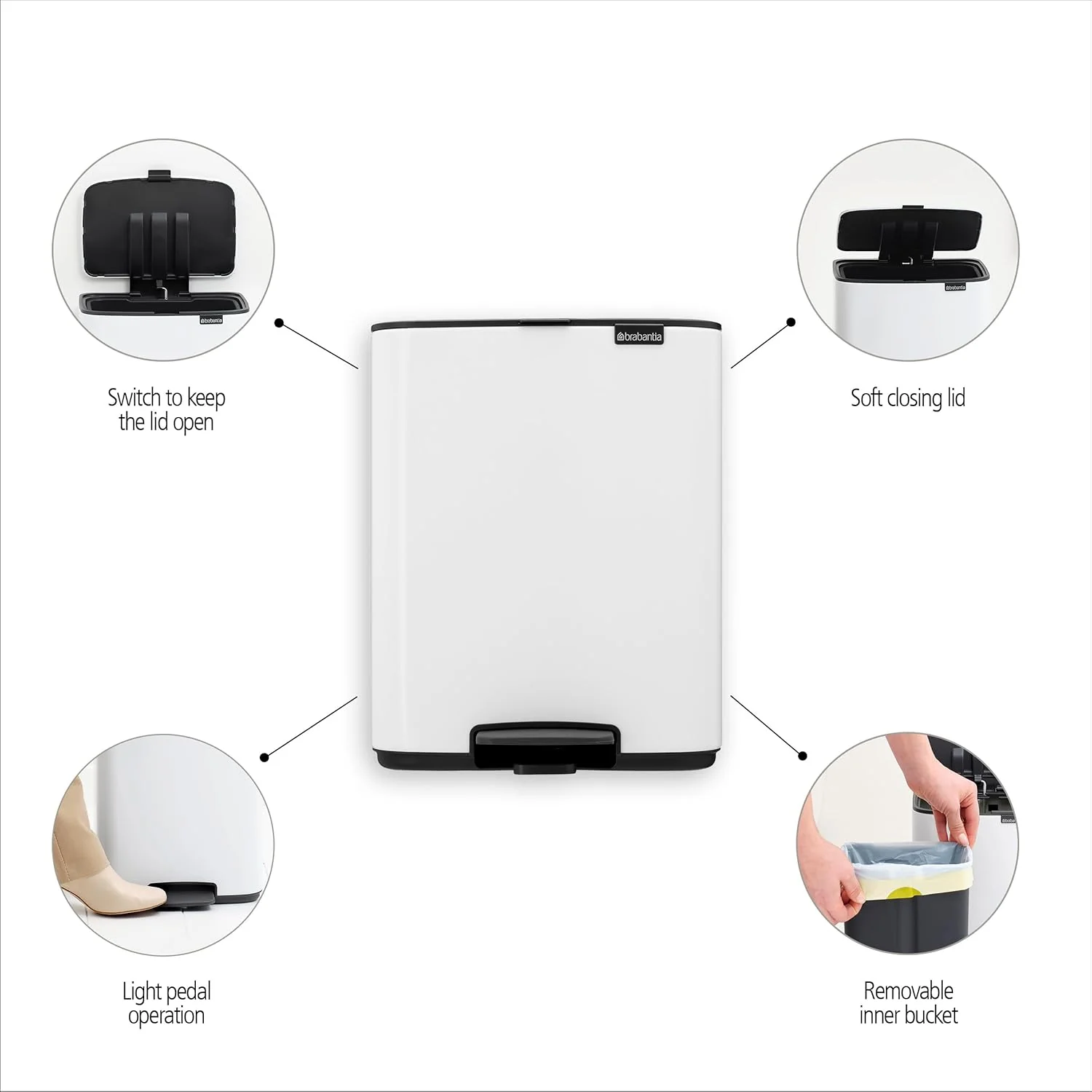 Brabantia Bo Small Step-On Trash Can – 3.2 Gal – White – LOCAL UPPER EAST SIDE DELIVERY ONLY - Image 3