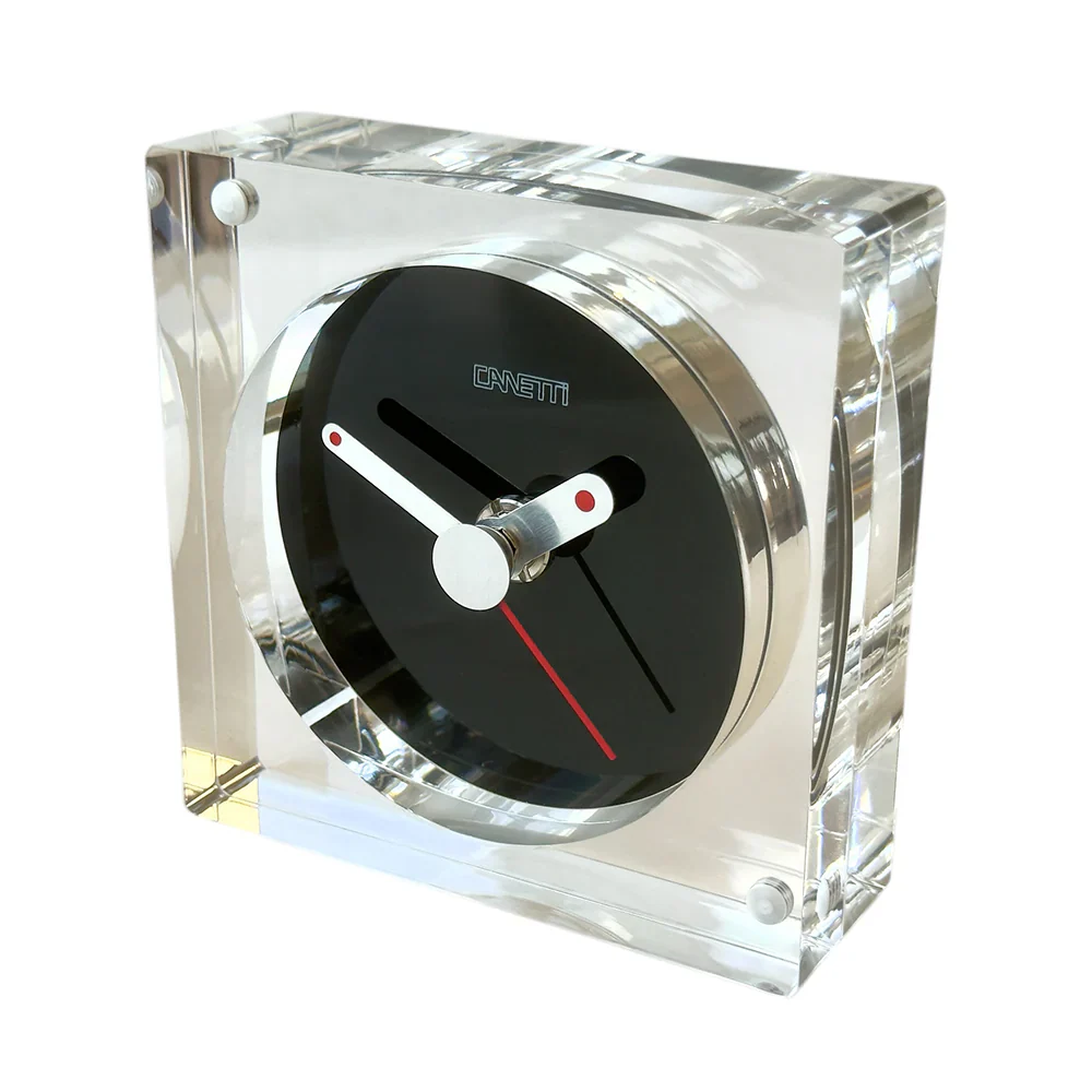 Canetti Square Acrylic Desk Clock – Clear & Black