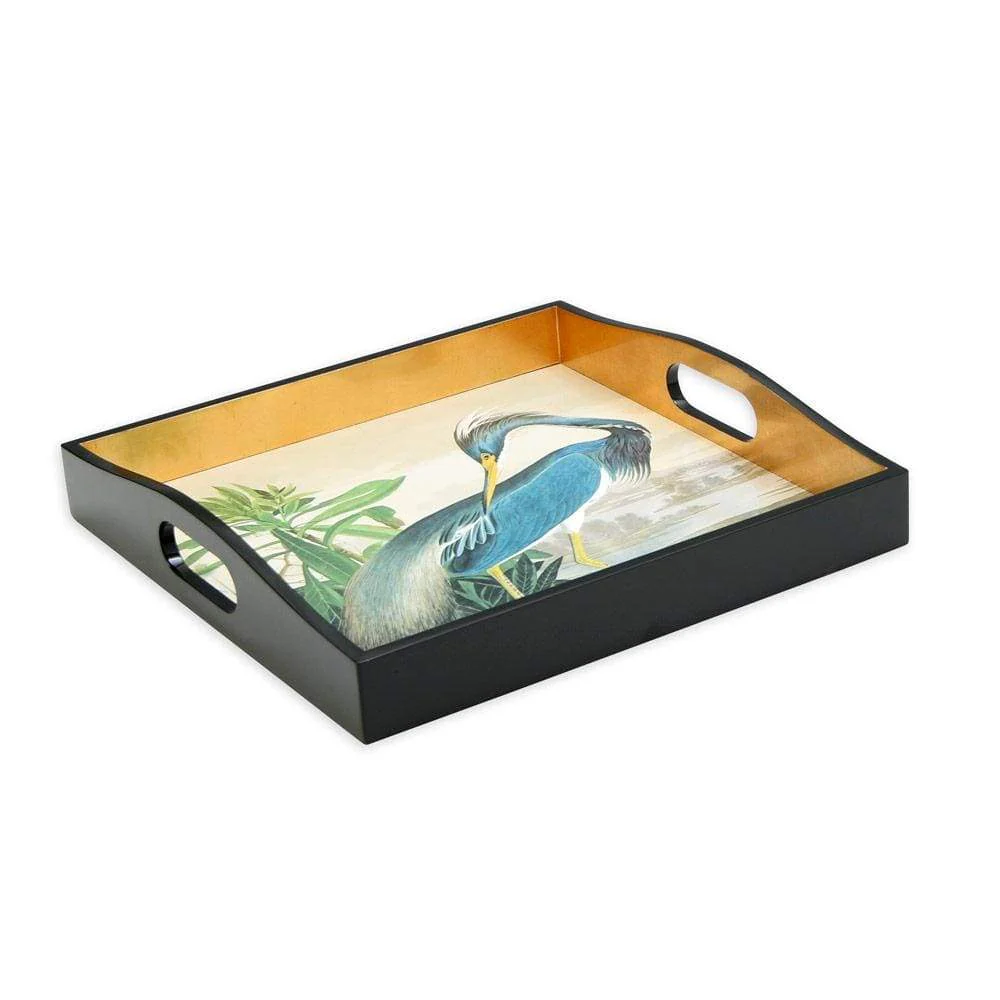 Caspari Audubon Birds Heron Lacquer Square Tray – 14" - Image 2