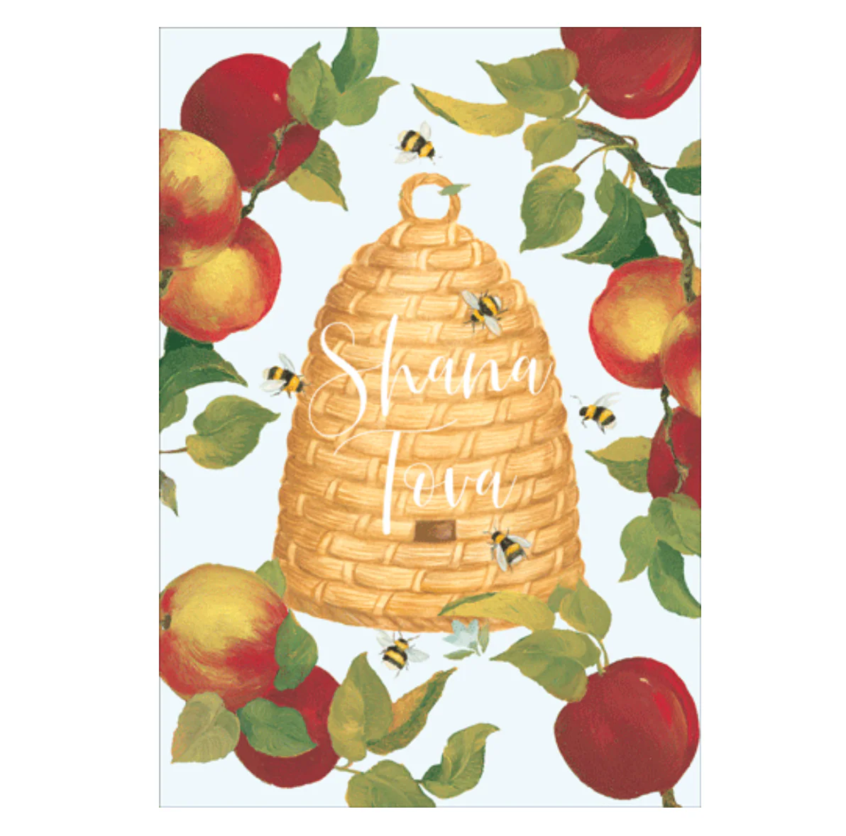 Caspari – Beehive And Apples Rosh Hashanah Card – 1 Card & 1 Envelope