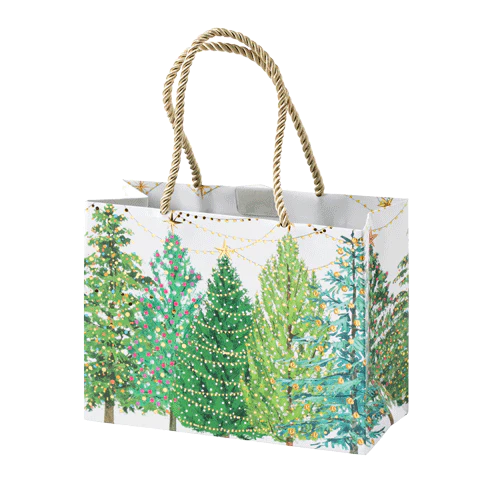 Caspari Christmas Trees With Lights Small Gift Bag