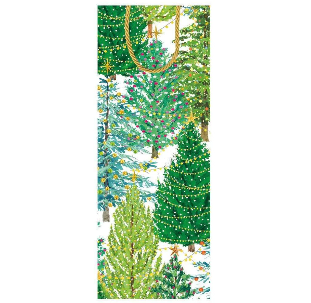 Caspari Christmas Trees With Lights Wine and Bottle Gift Bag - Image 2