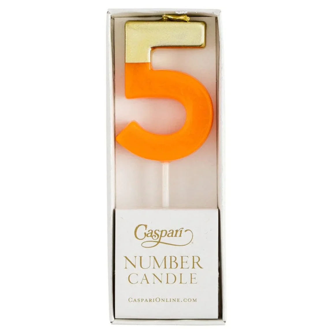 Caspari Gold-Dipped Die-Cut Number Candle – Bright Orange – "5" - Image 2