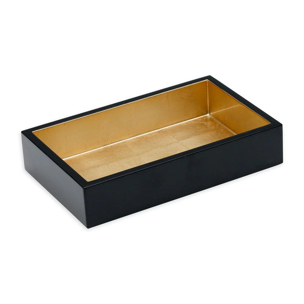 Caspari Lacquer Guest Towel Napkin Holder in Black & Gold - Image 2