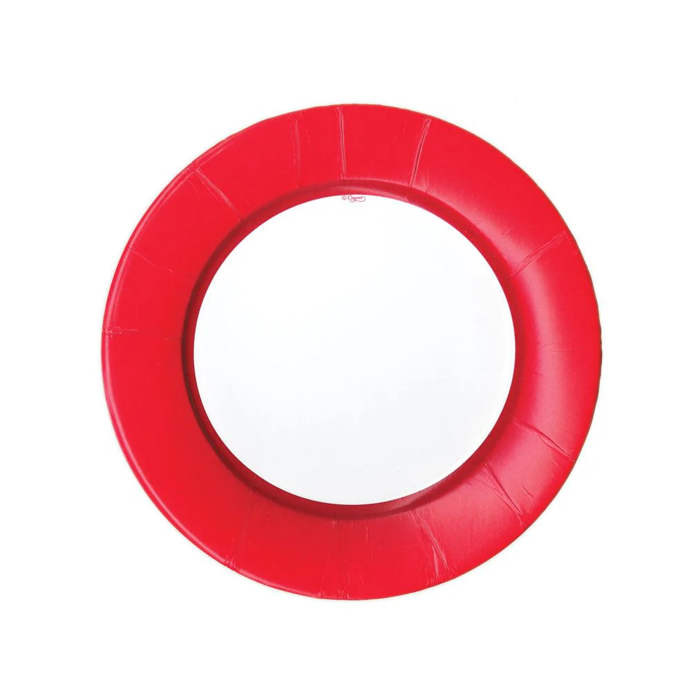 Caspari Linen Border Red Round Paper Salad & Dessert Plates - 8pk
