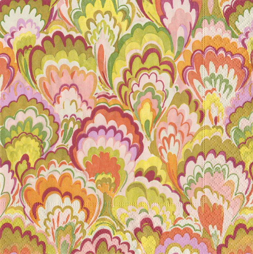 Caspari Marbled Ceramica Raspberry/Chartreuse Paper Cocktail Napkins - 20pk