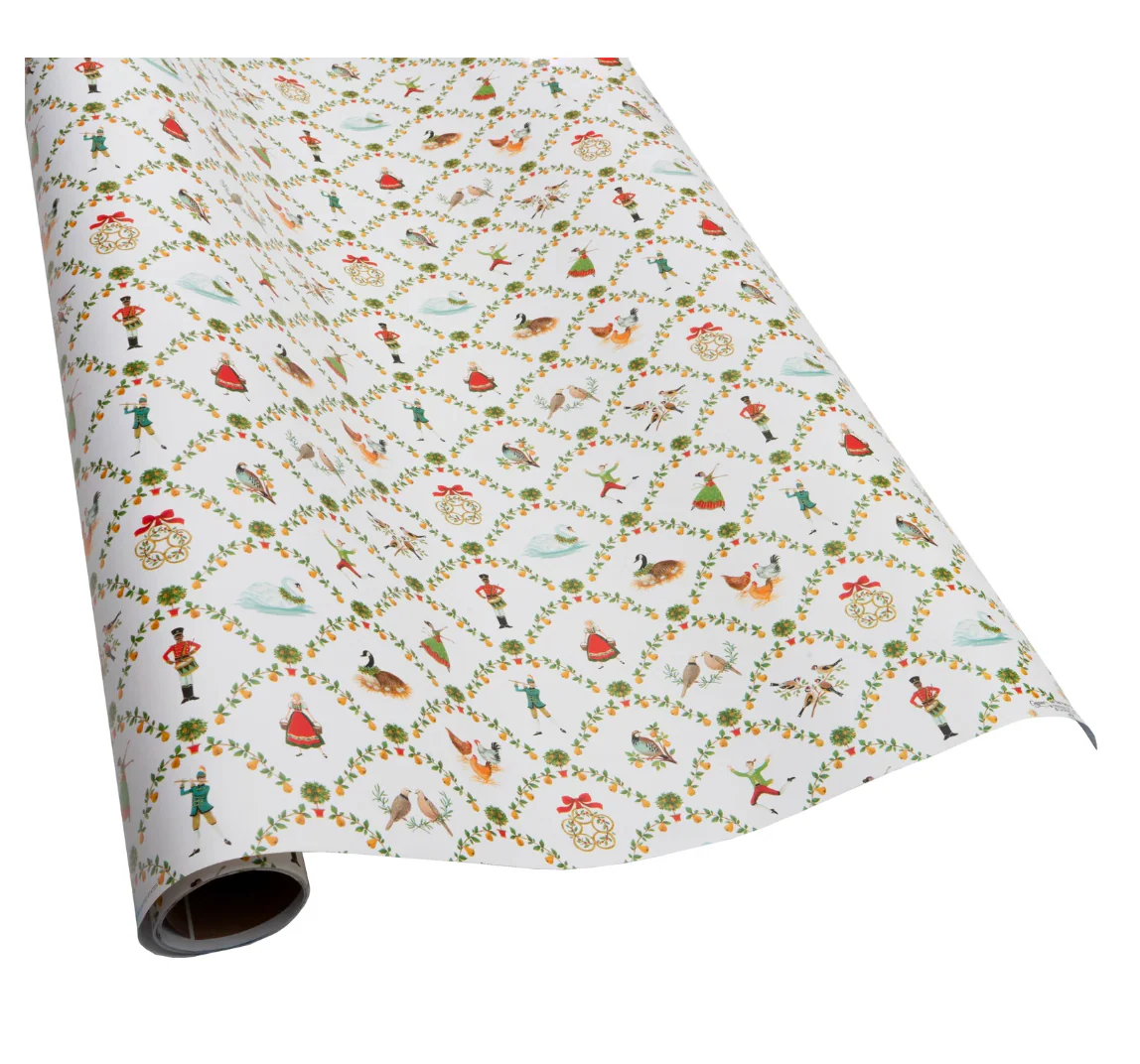 Caspari On The Twelfth Day Gift Wrap Paper - 30" x 8' Roll – Local Delivery Only
