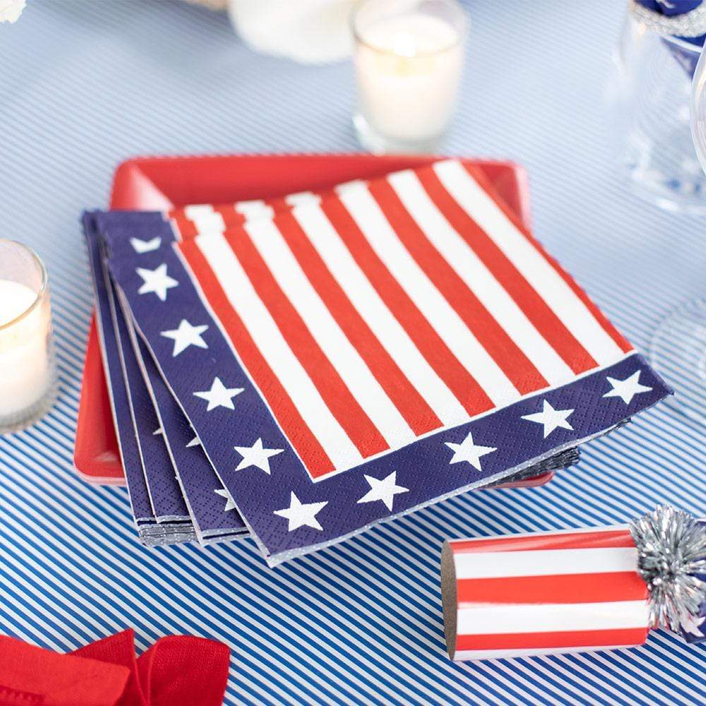 Caspari Paper Cocktail Napkins - Red White And Blue – 20pk - Image 2