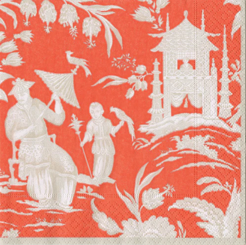 Caspari Silk Road Toile Mandarin Paper Cocktail Napkins - 20pk