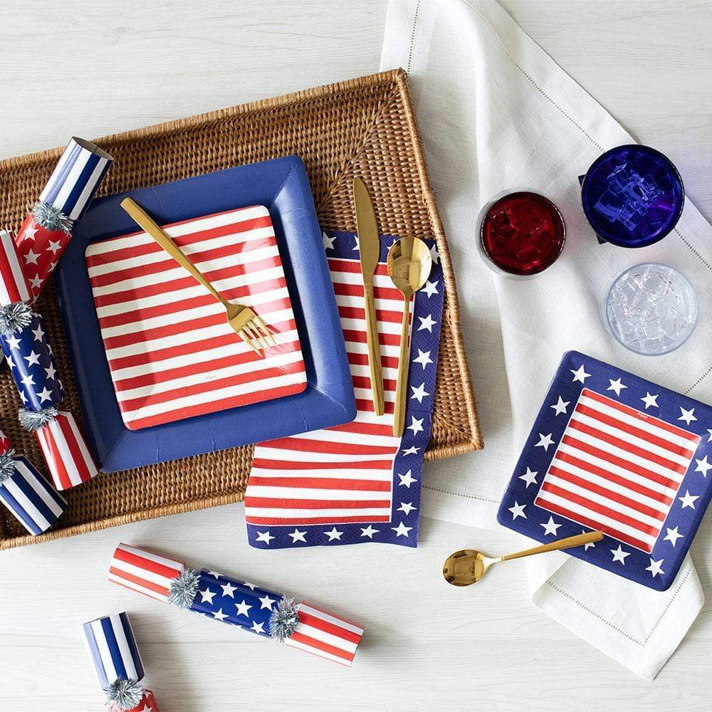 Caspari Square Paper Salad & Dessert Plates – Red White & Blue - 8pk - Image 2
