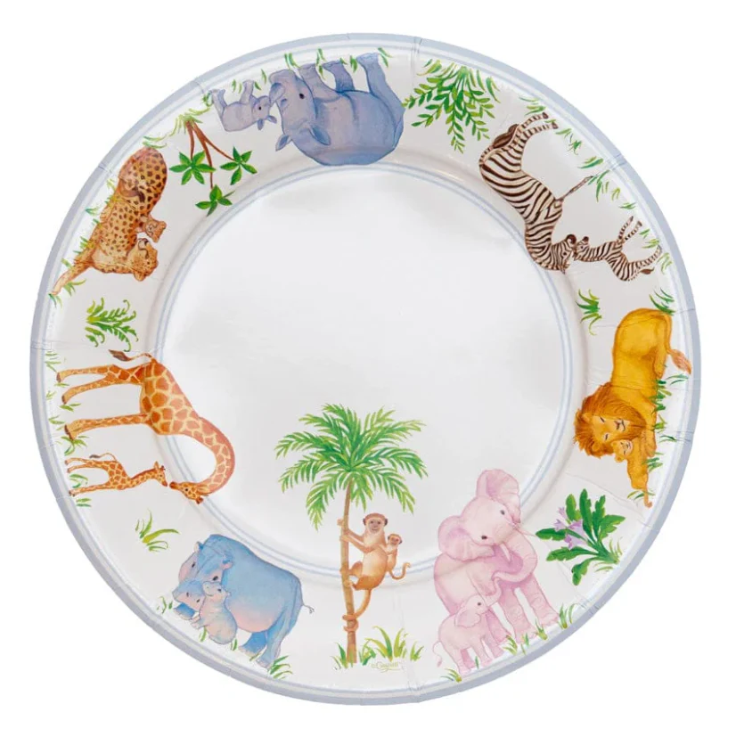 Caspari Round Paper Salad & Dessert Plates – Safari Baby - 8pk