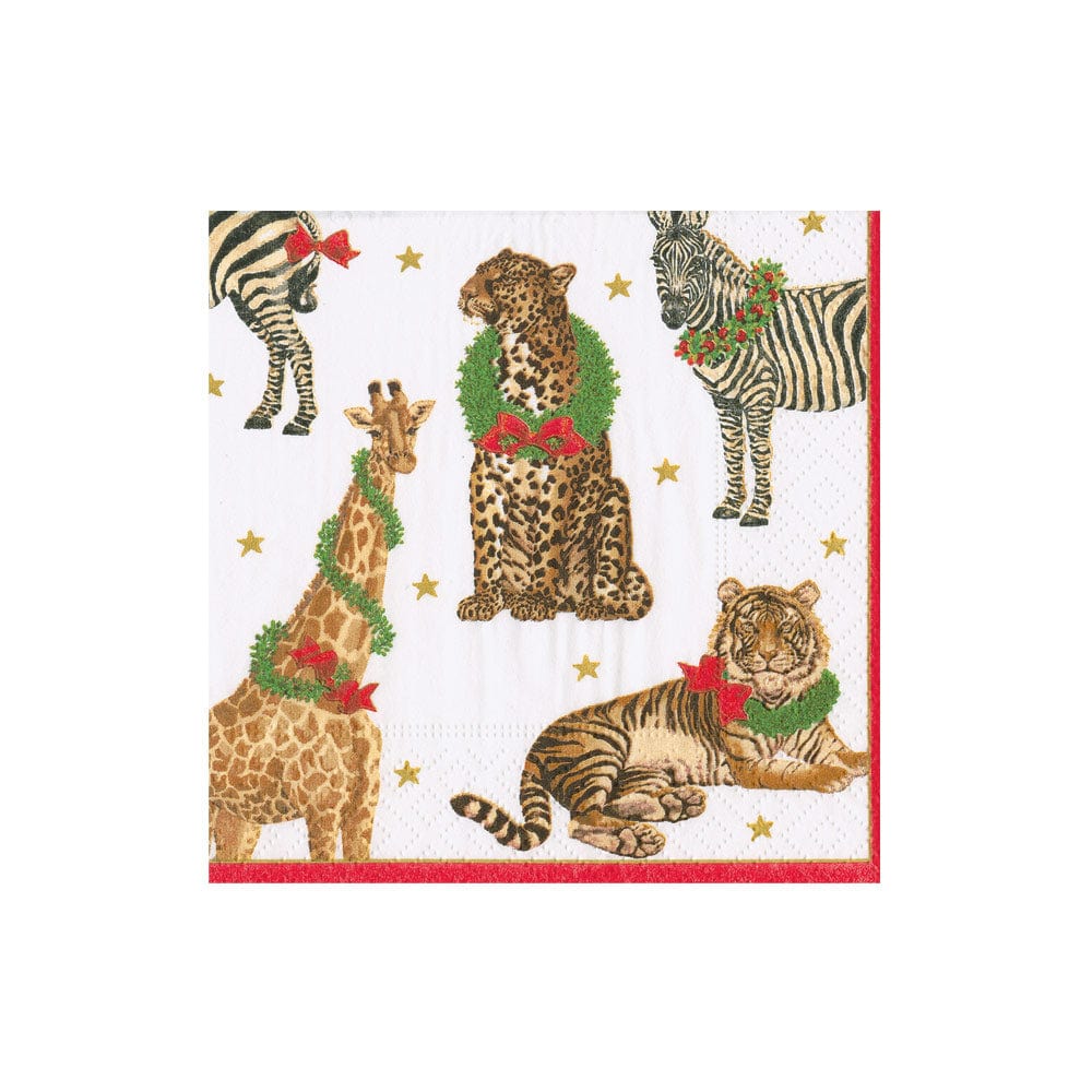 Caspari Wild Christmas Ivory Cocktail Napkins - 20pk