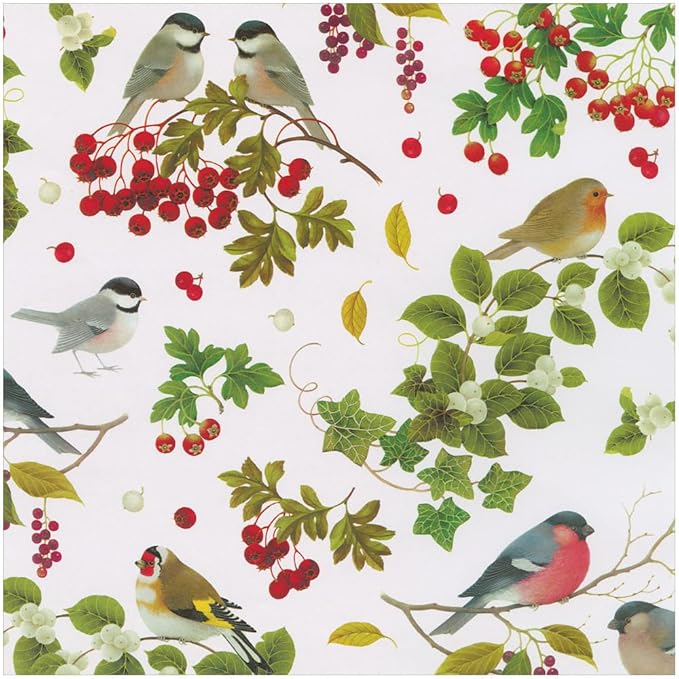 Caspari Winter Birds White Gift Wrap Paper - 30" x 8' Roll – Local Delivery Only - Image 2