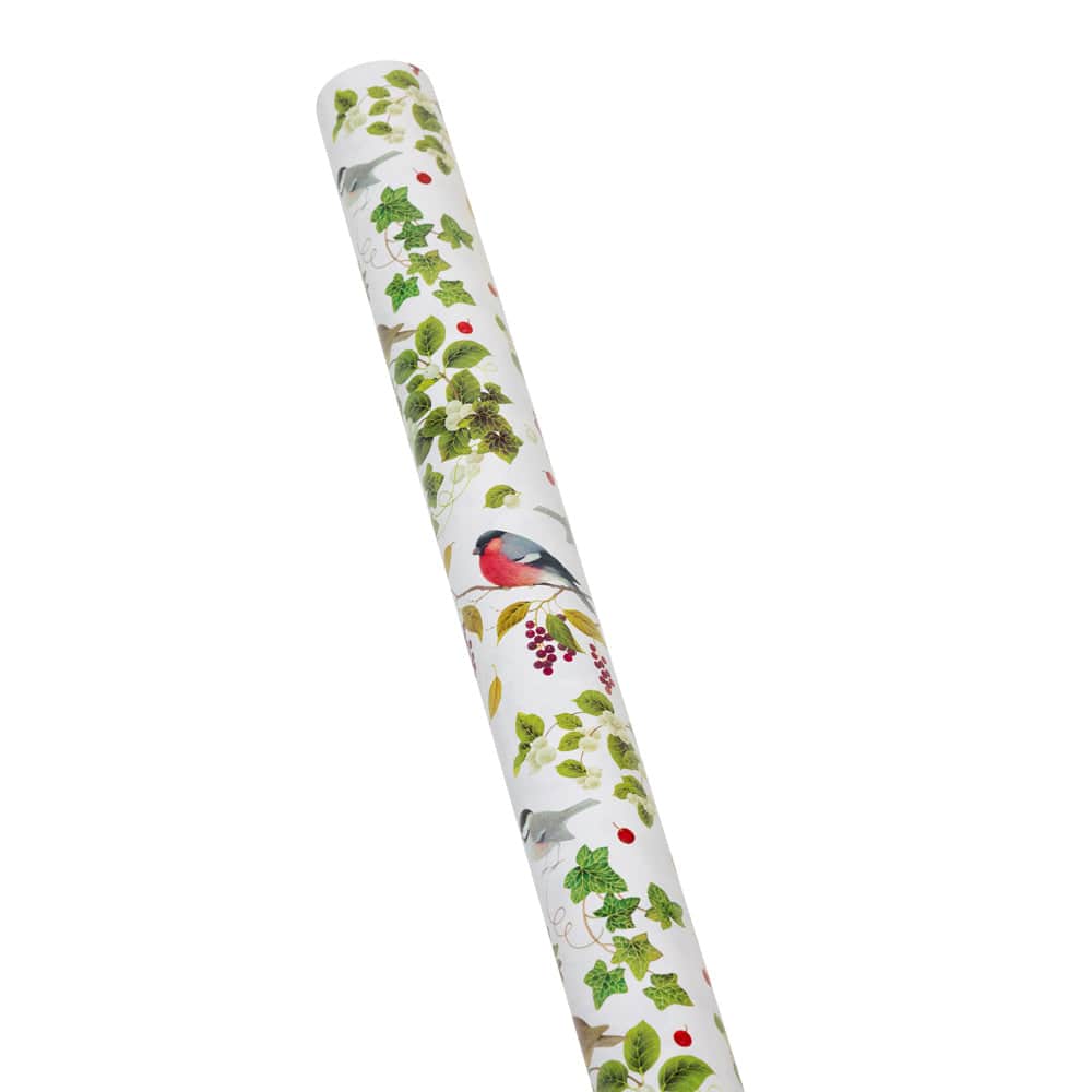 Caspari Winter Birds White Gift Wrap Paper - 30" x 8' Roll – Local Delivery Only - Image 3