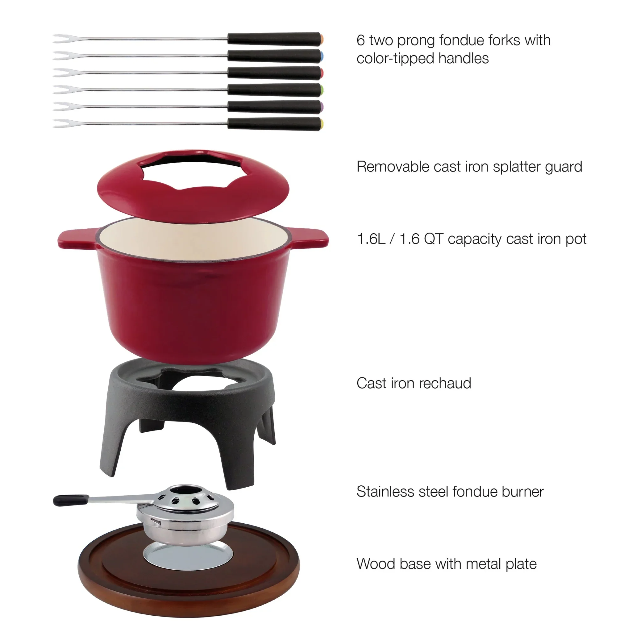 Cast Iron Fondue Set – Sierra Cherry Red - Image 2
