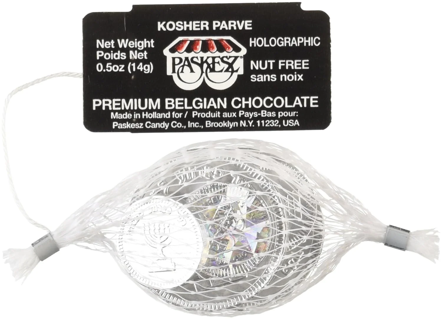 Chanukah Gelt - Kosher Parve Nut Free Dark Chocolate Coins – One Mesh Bag With 5 Coins