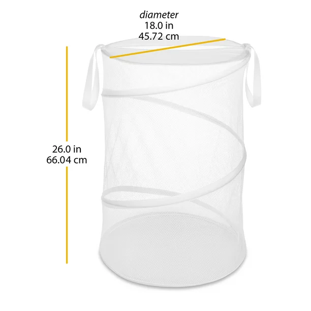 Collapsible Pop Up Mesh Laundry Hamper With Handles – White - Image 2