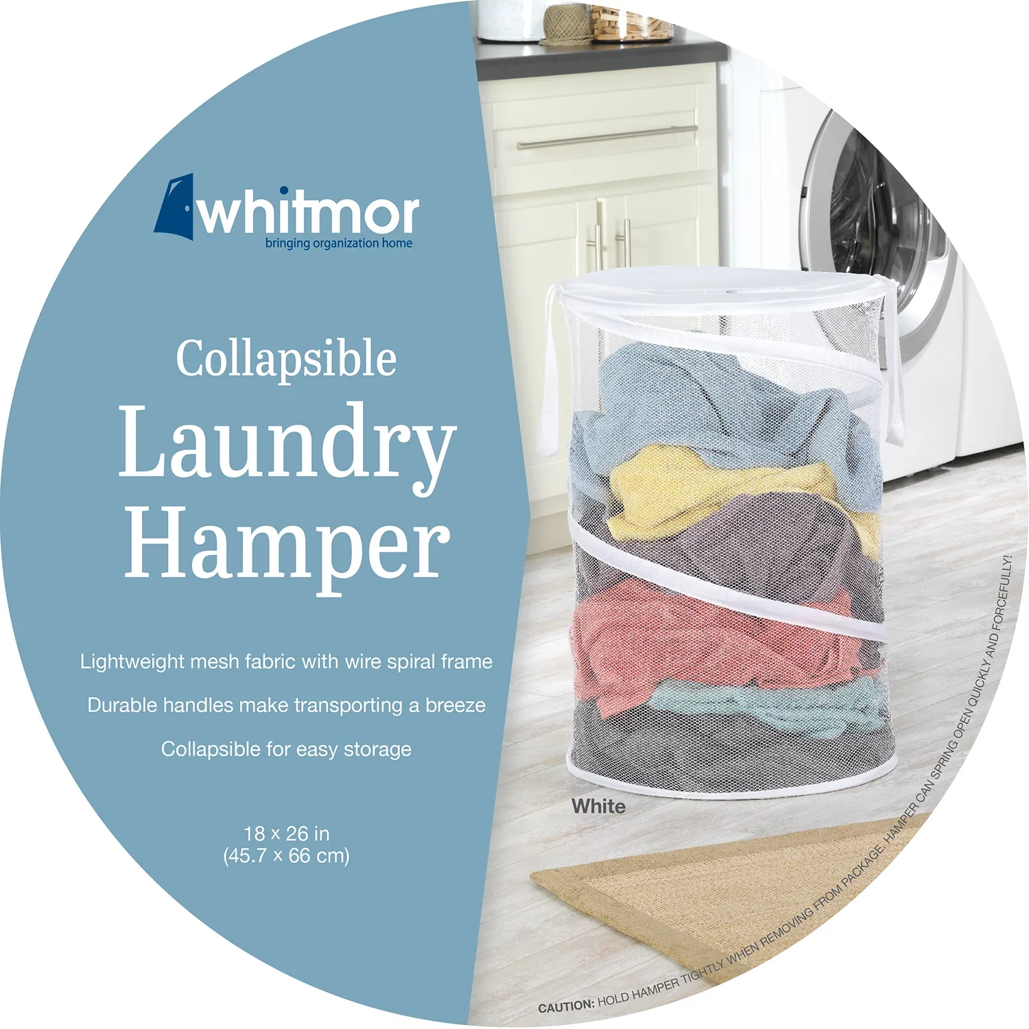 Collapsible Pop Up Mesh Laundry Hamper With Handles – White - Image 3