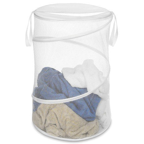 Collapsible Pop Up Mesh Laundry Hamper With Handles – White - Image 4