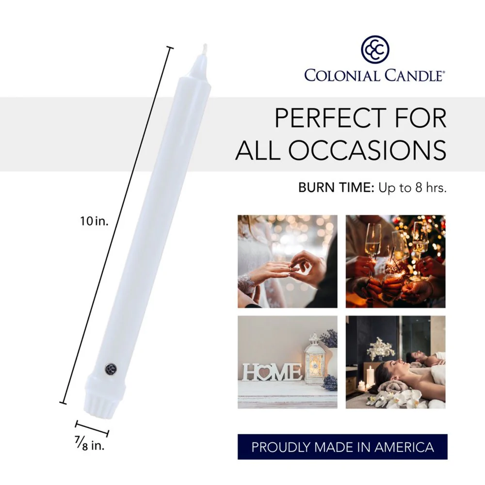 Colonial Candle Classic Taper Candle – White –10 inch - Image 2