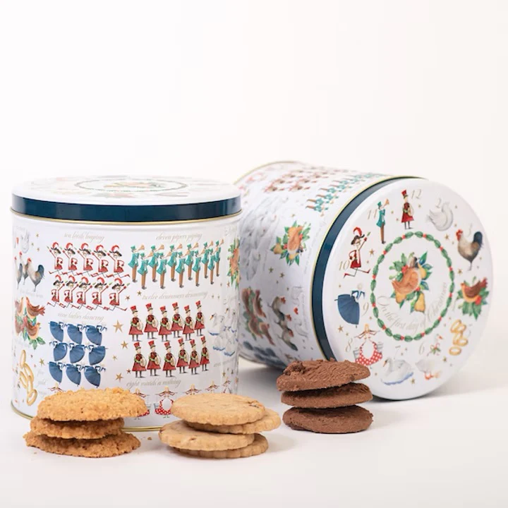 Cookie Filled 12 Days Of Christmas Barrel Tin – 6" x 6" – 15.8oz - Image 2