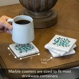 CounterArt Natural Marble Cork Backed Stone Coasters – "Leaves In Teal" – Set of 4 - Image 2