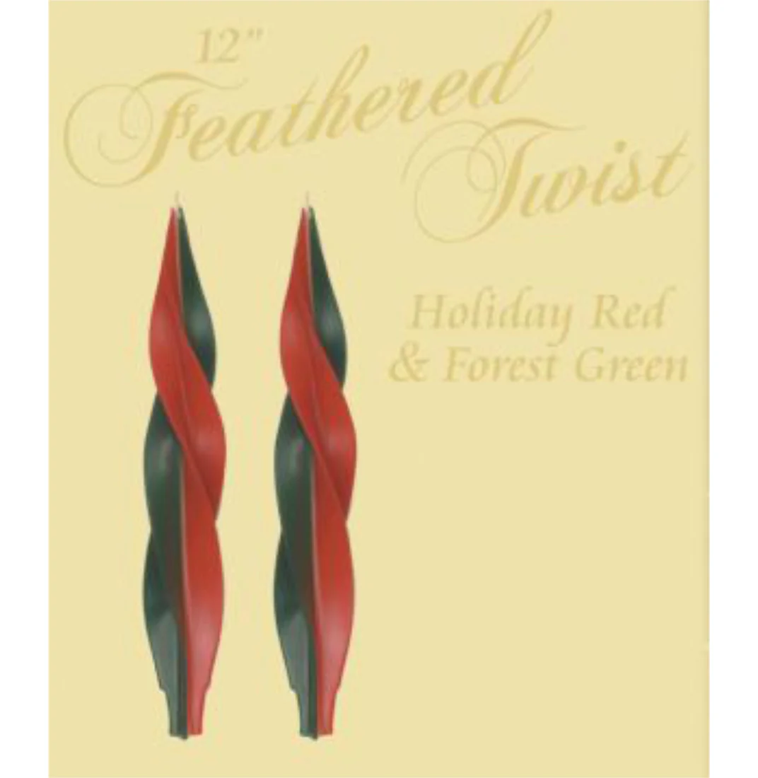 Dadant Holiday Beeswax Feathered Green & Red Twist Candles – 12" – 2pk - Image 3