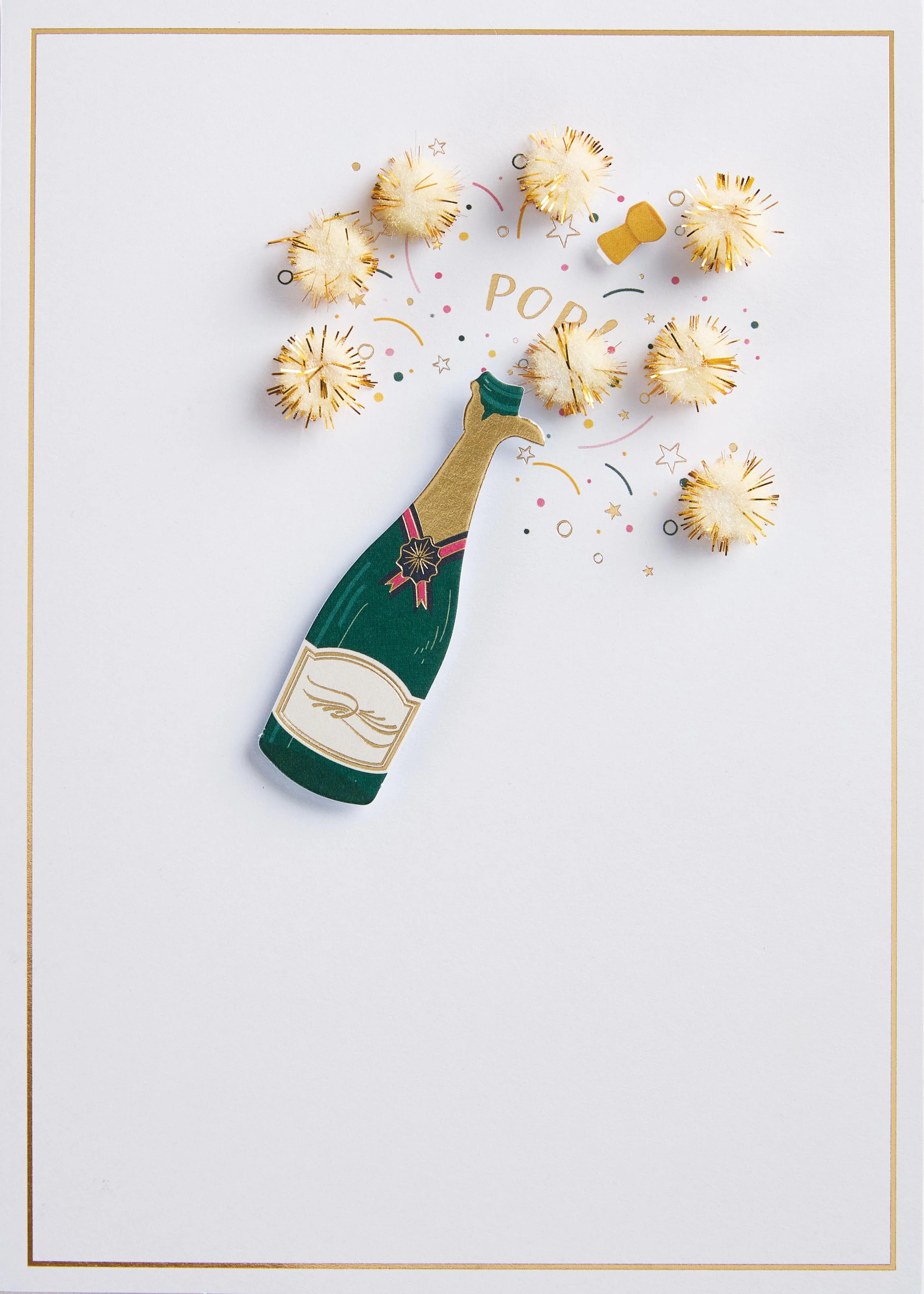 Design Design Handcrafted Birthday Card – Pom Pom Champagne – 1 Card & 1 Envelope