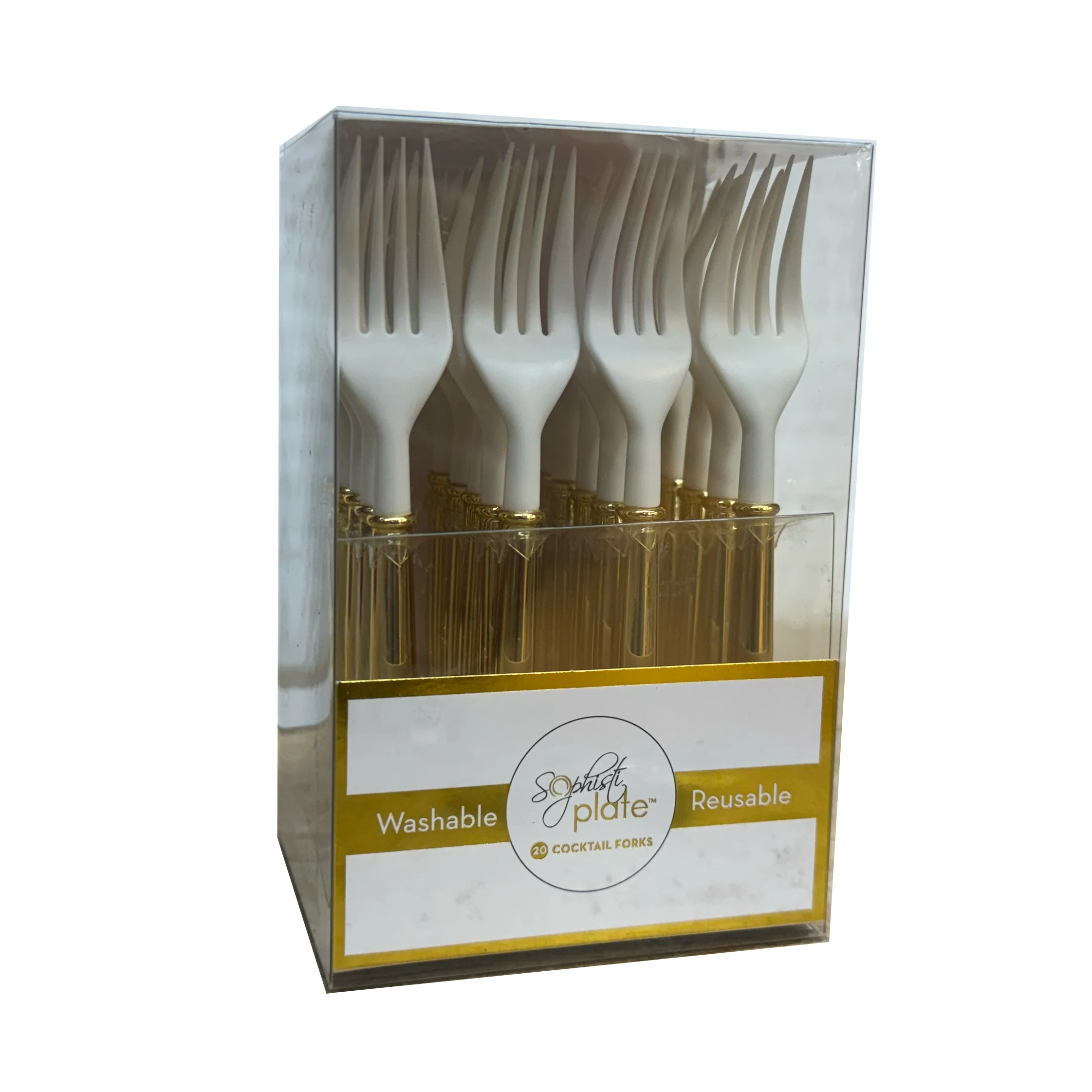 Sophistiplate Disposable Gold Bella Plastic Mini Cocktail Forks – 20 Piece - Image 2