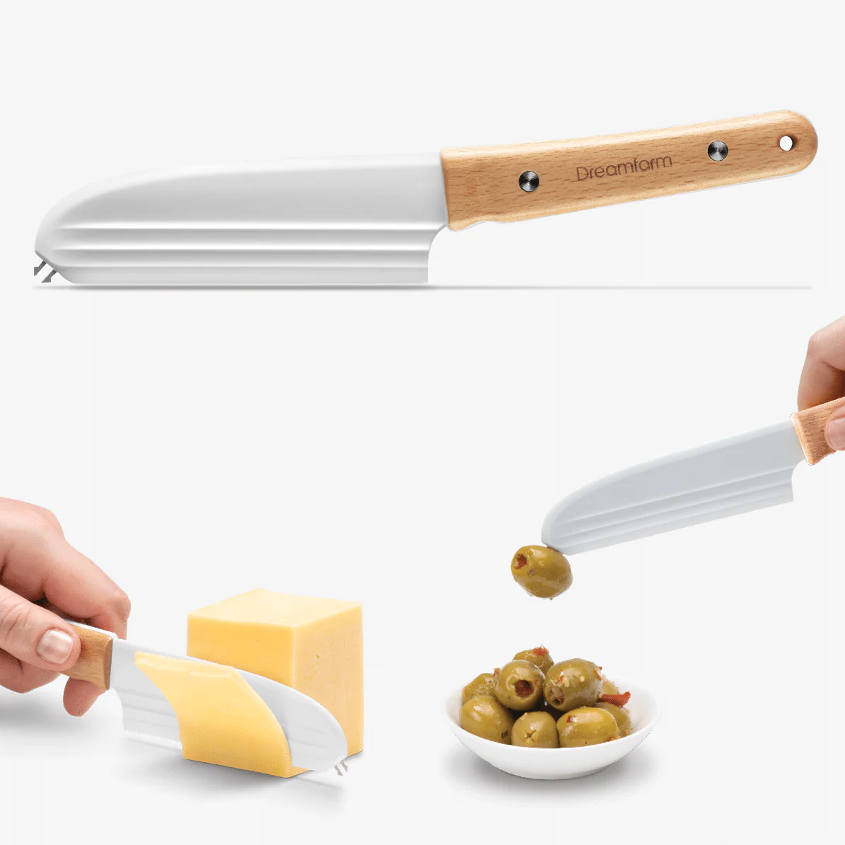 Dreamfarm Knibble Non-Stick Cheese Knife With Fork – Beechwood - Image 4