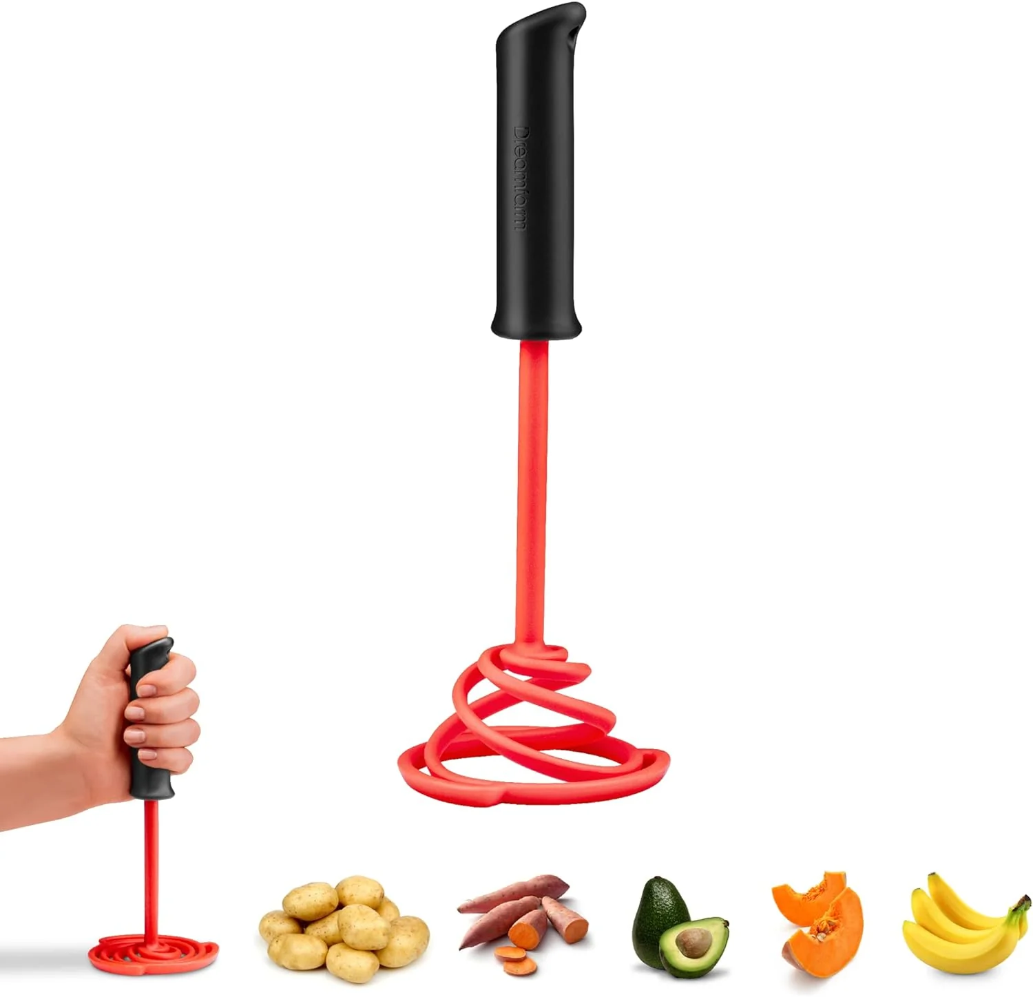 Dreamfarm Smood Lite Nylon Spring Coil Vegetable and Potato Masher – Red - Image 3