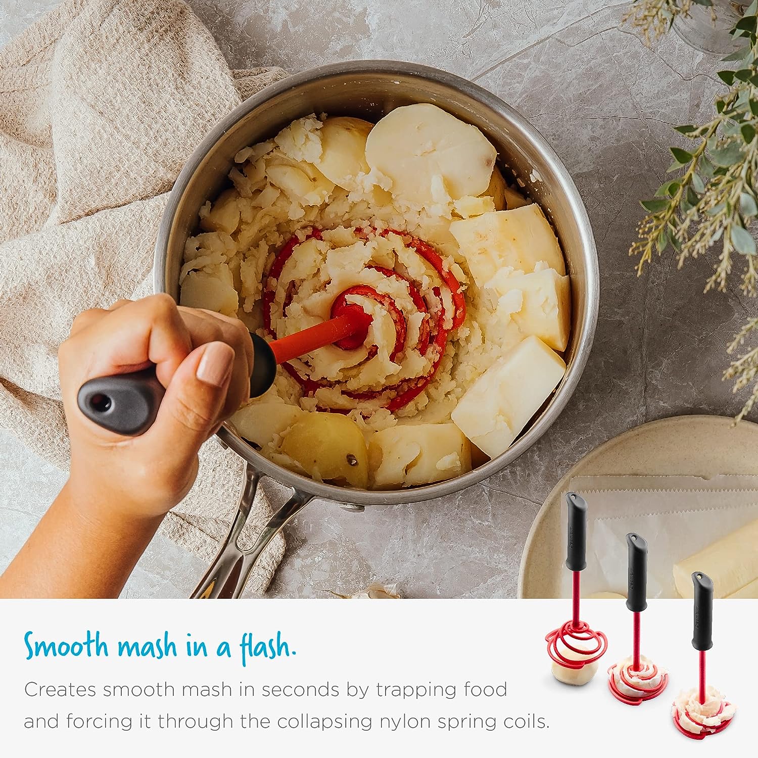 Dreamfarm Smood Lite Nylon Spring Coil Vegetable and Potato Masher – Red - Image 5