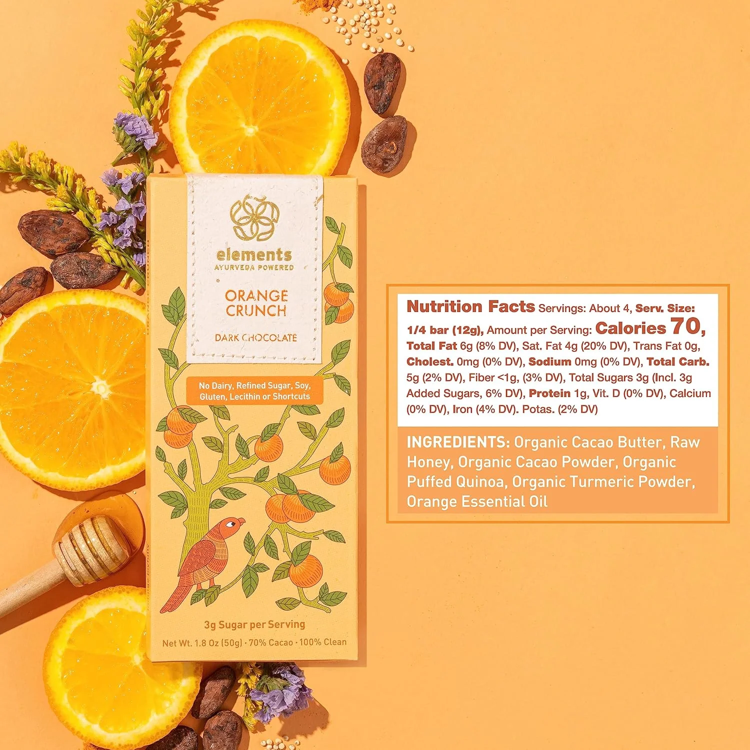 Elements Truffles Chocolate Bar – 1.8 oz. – Orange Crunch ** - Image 3