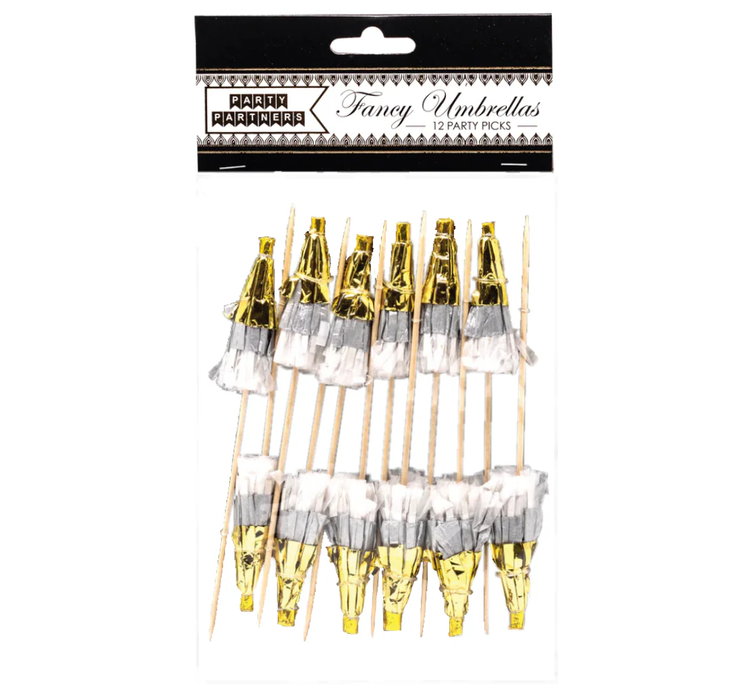 Fancy Umbrella Foil Party Picks  – 12pk