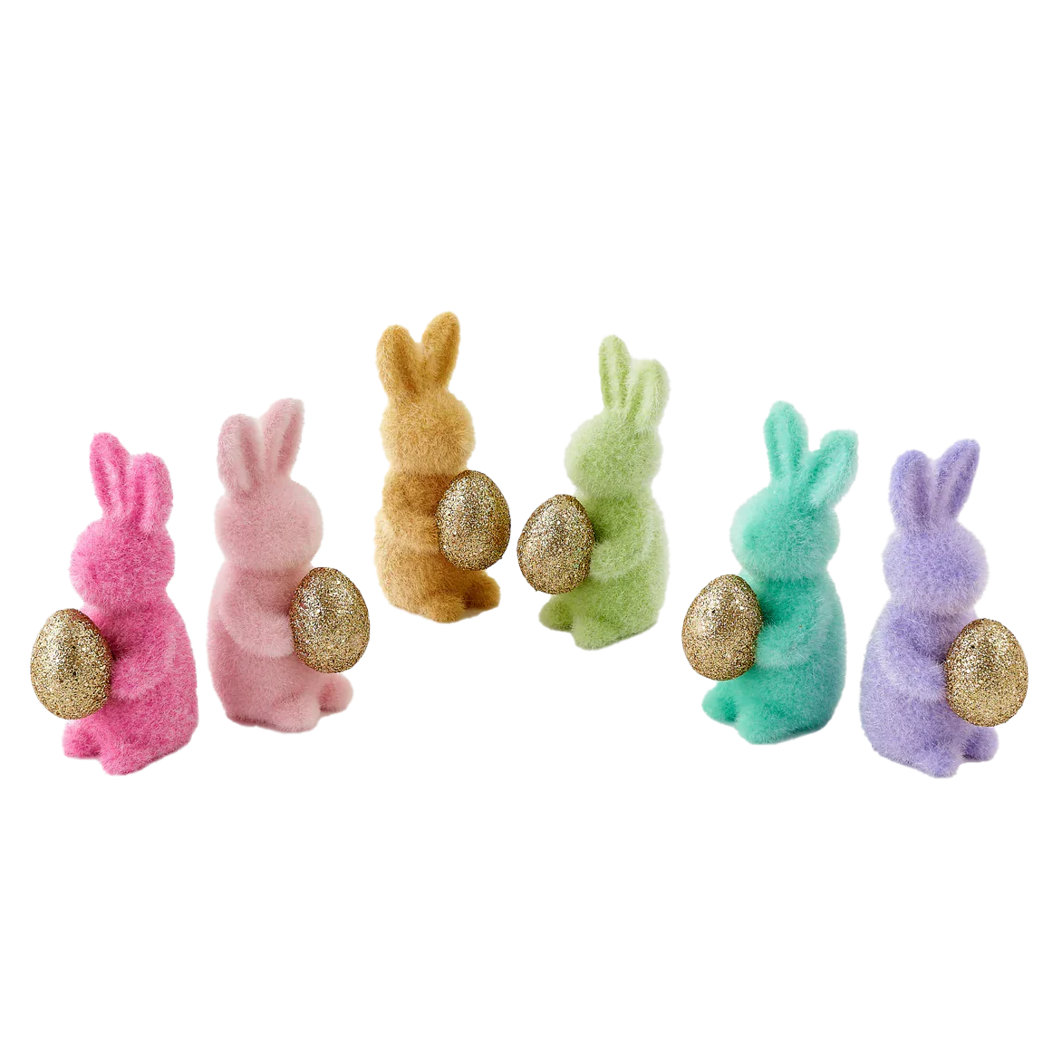 Flocked Bunny With Golden Egg – 6" – Assorted Colors – Each Sold Separately - Image 2