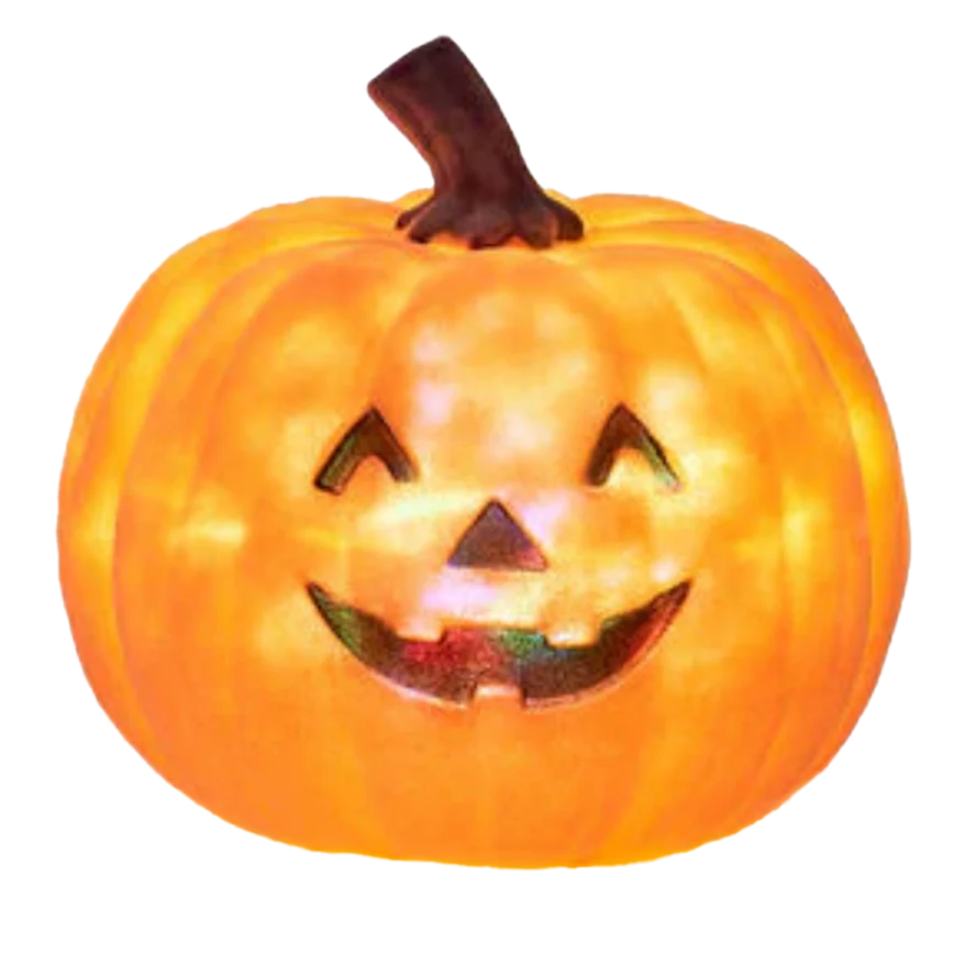 Flocked Halloween Jack-O-Lantern With Revolving Lights – 9"