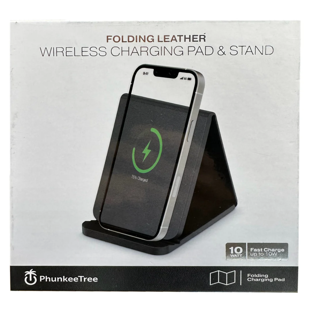 Folding Leather Wireless Pad And Charging Stand – Black - Image 2
