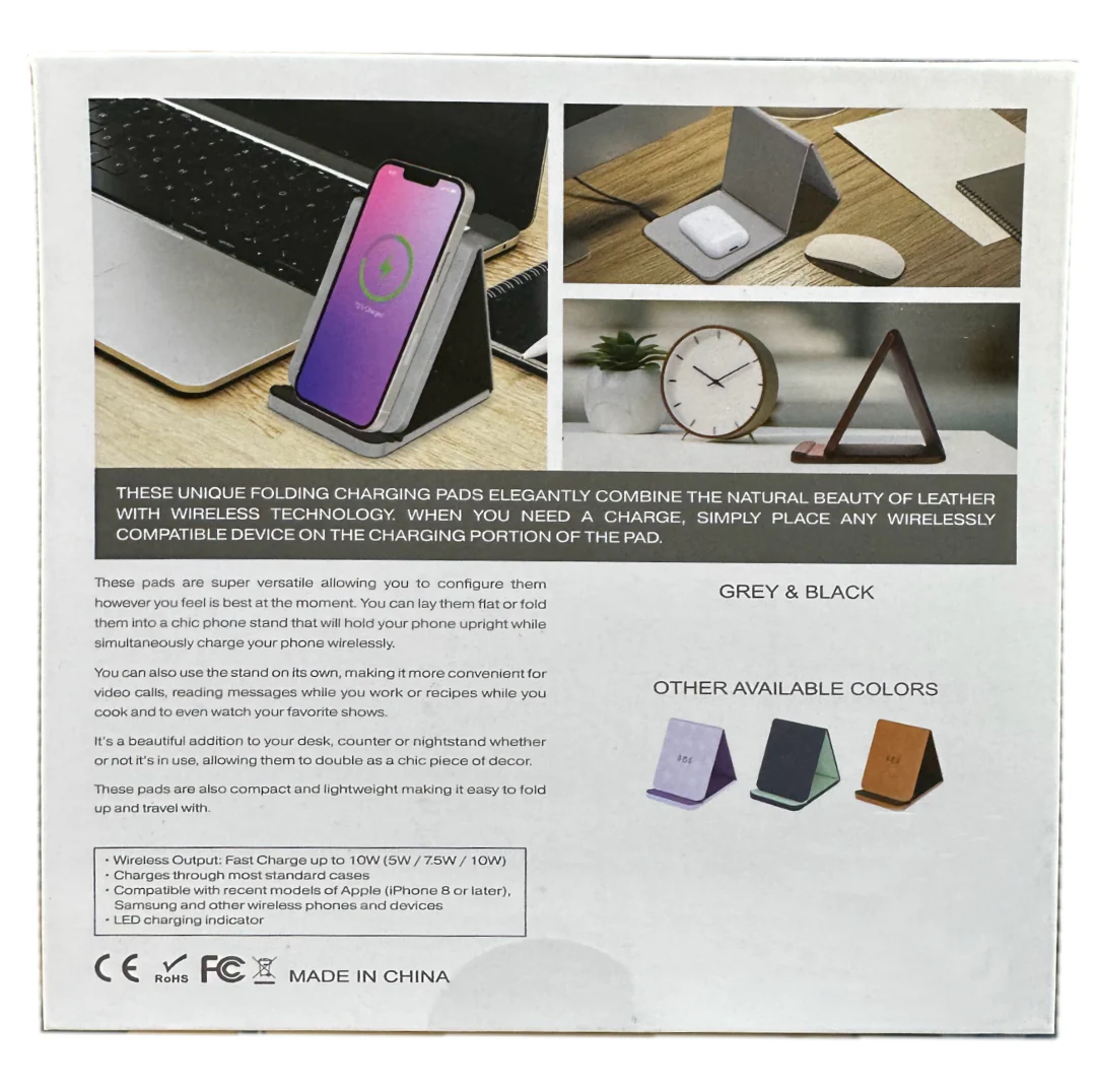 Folding Leather Wireless Pad And Charging Stand – Black - Image 3