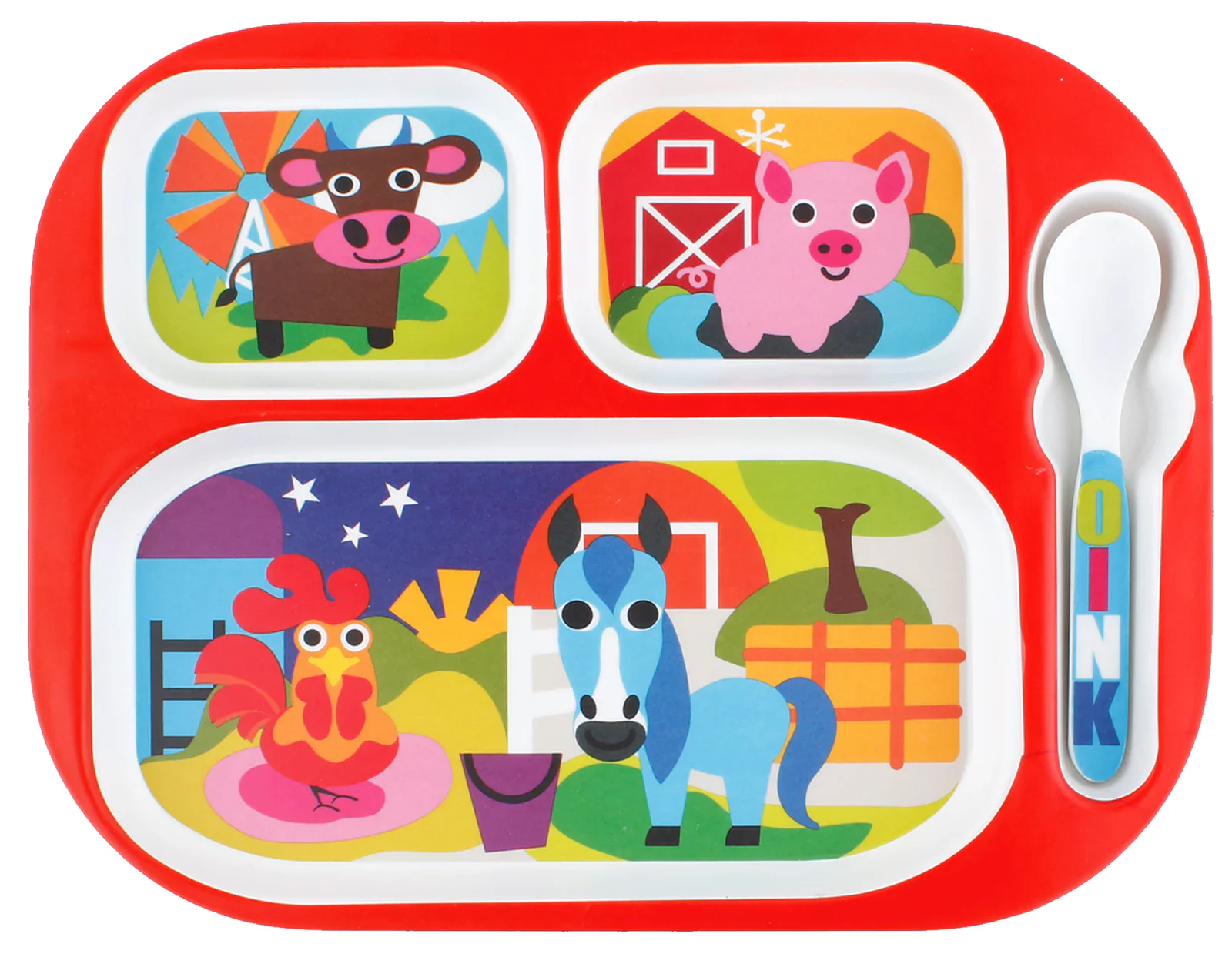 French Bull Kids Everyday Melamine 4 Piece Tableware Set – Farm Animals - Image 2