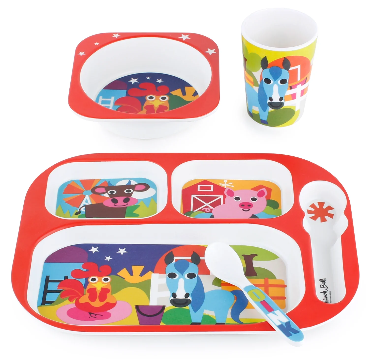 French Bull Kids Everyday Melamine 4 Piece Tableware Set – Farm Animals - Image 5