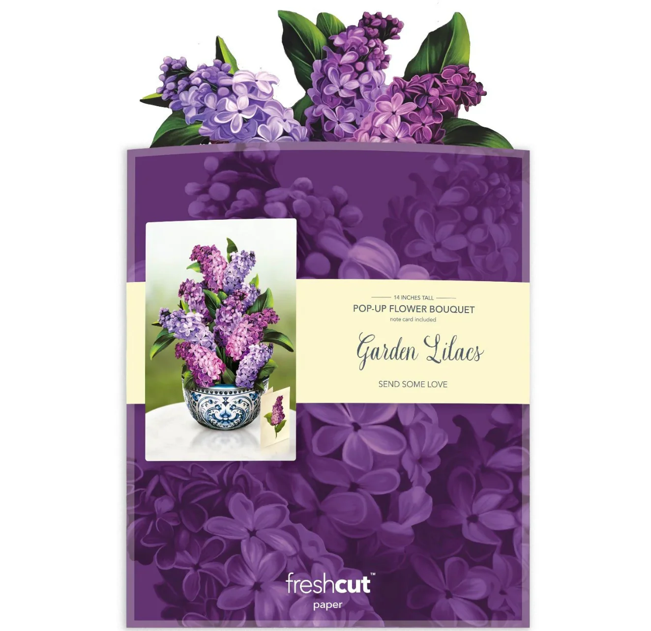 Fresh Cut Paper 3D Pop Up Flower Greeting Note Card – Garden Lilacs – 6" x 5" - Image 2