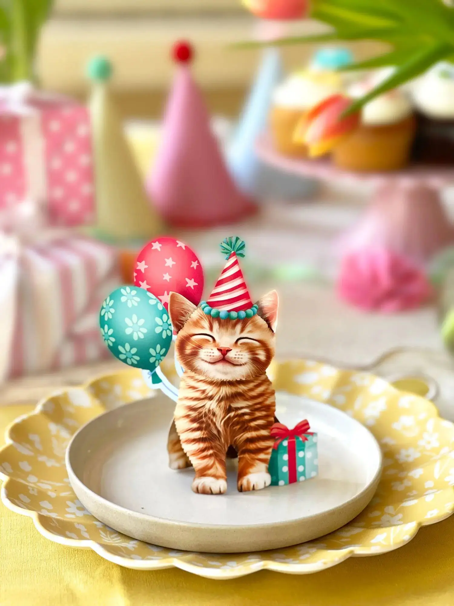 Fresh Cut Paper 3D Pop Up Greeting Note Card – Birthday Kitten – 5.5" x 4.5" - Image 3