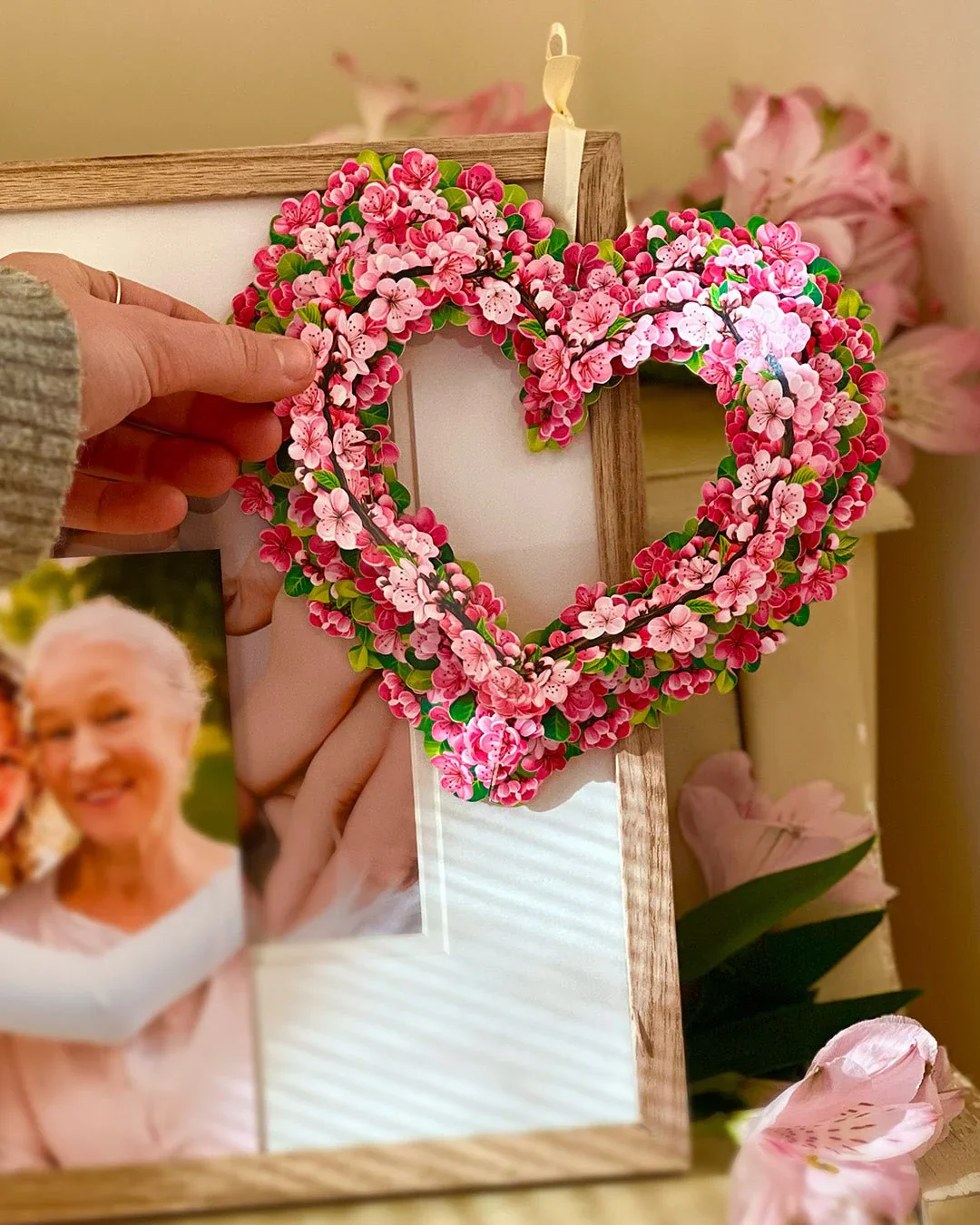 Fresh Cut Paper 3D Pop Up Greeting Note Card – Cherry Blossom Heart – 6" x 5" - Image 3