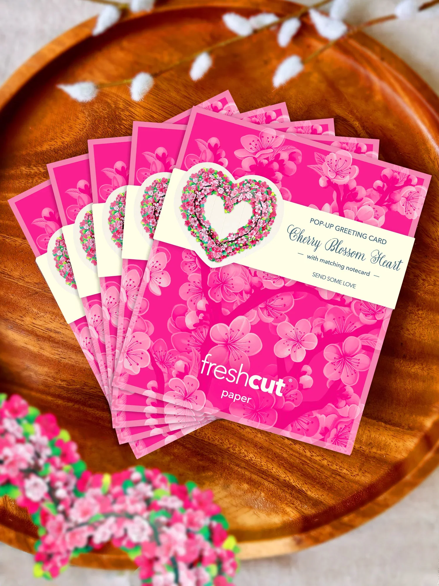 Fresh Cut Paper 3D Pop Up Greeting Note Card – Cherry Blossom Heart – 6" x 5" - Image 6