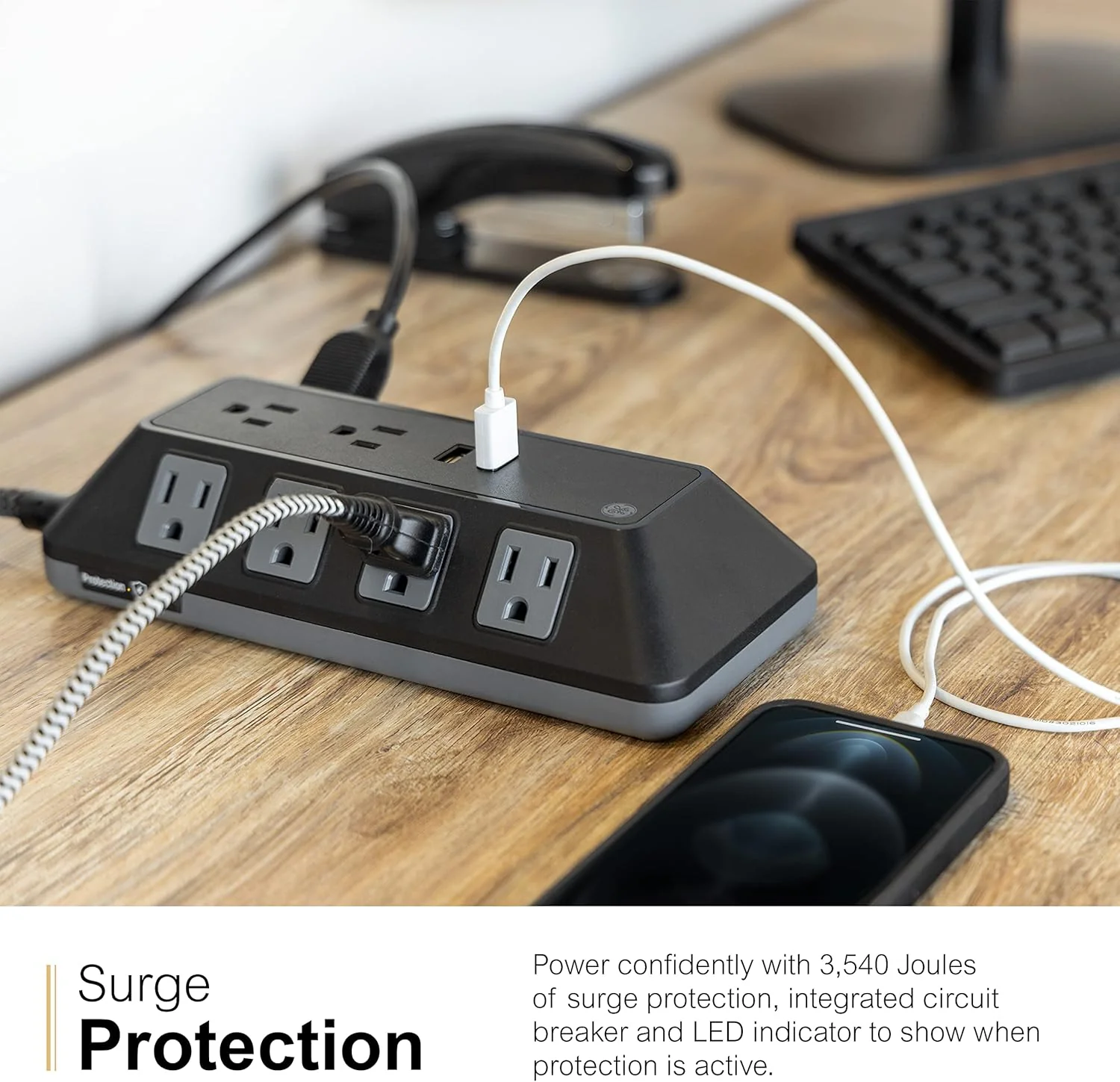 GE Surge Protector Power Strip – 10 Outlets – 2 USB – 4 Ft. Cord - Image 7