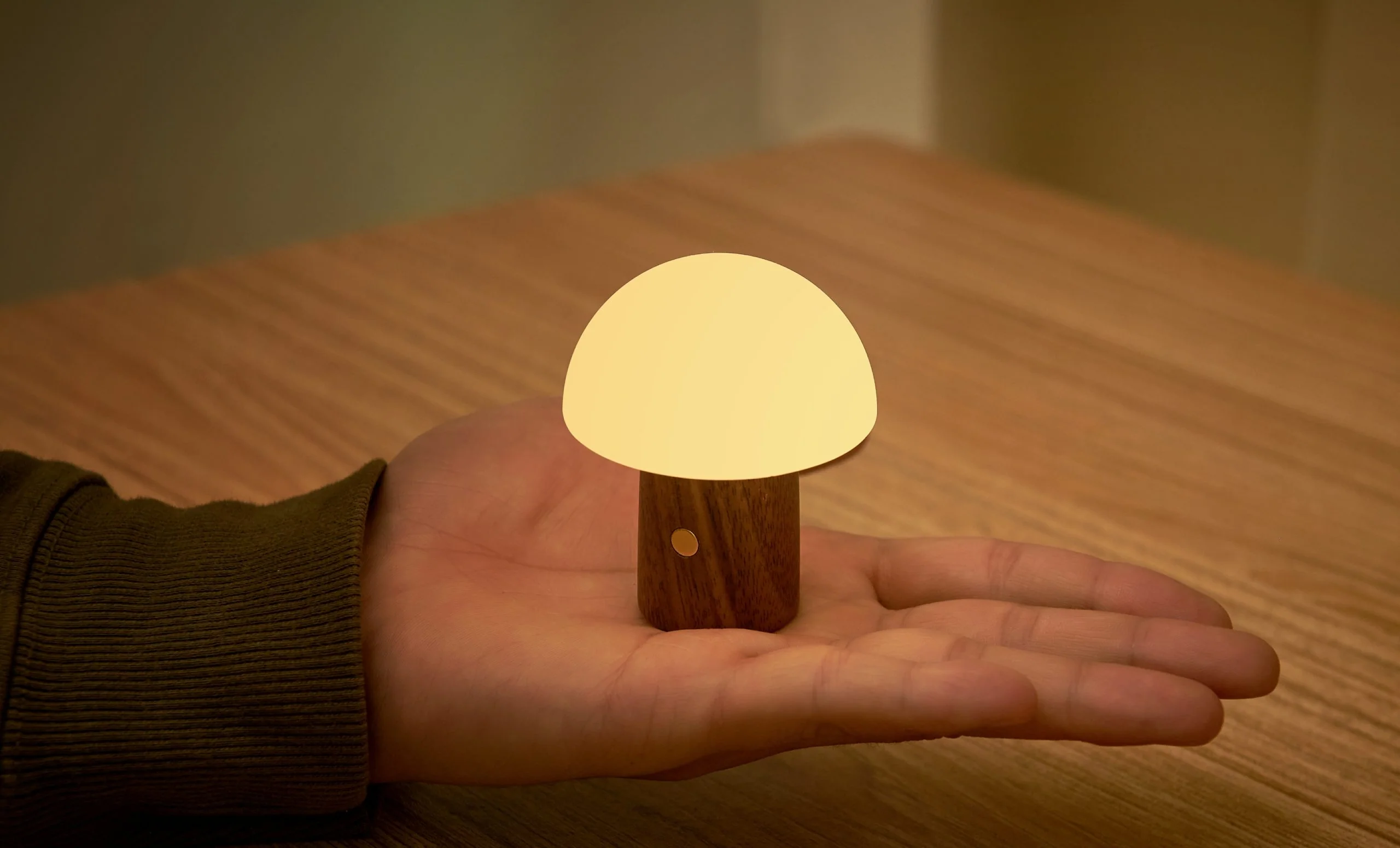 Gingko Super Mini Alice Mushroom Lamp – Walnut Finish – 2.5" x 3" - Image 7