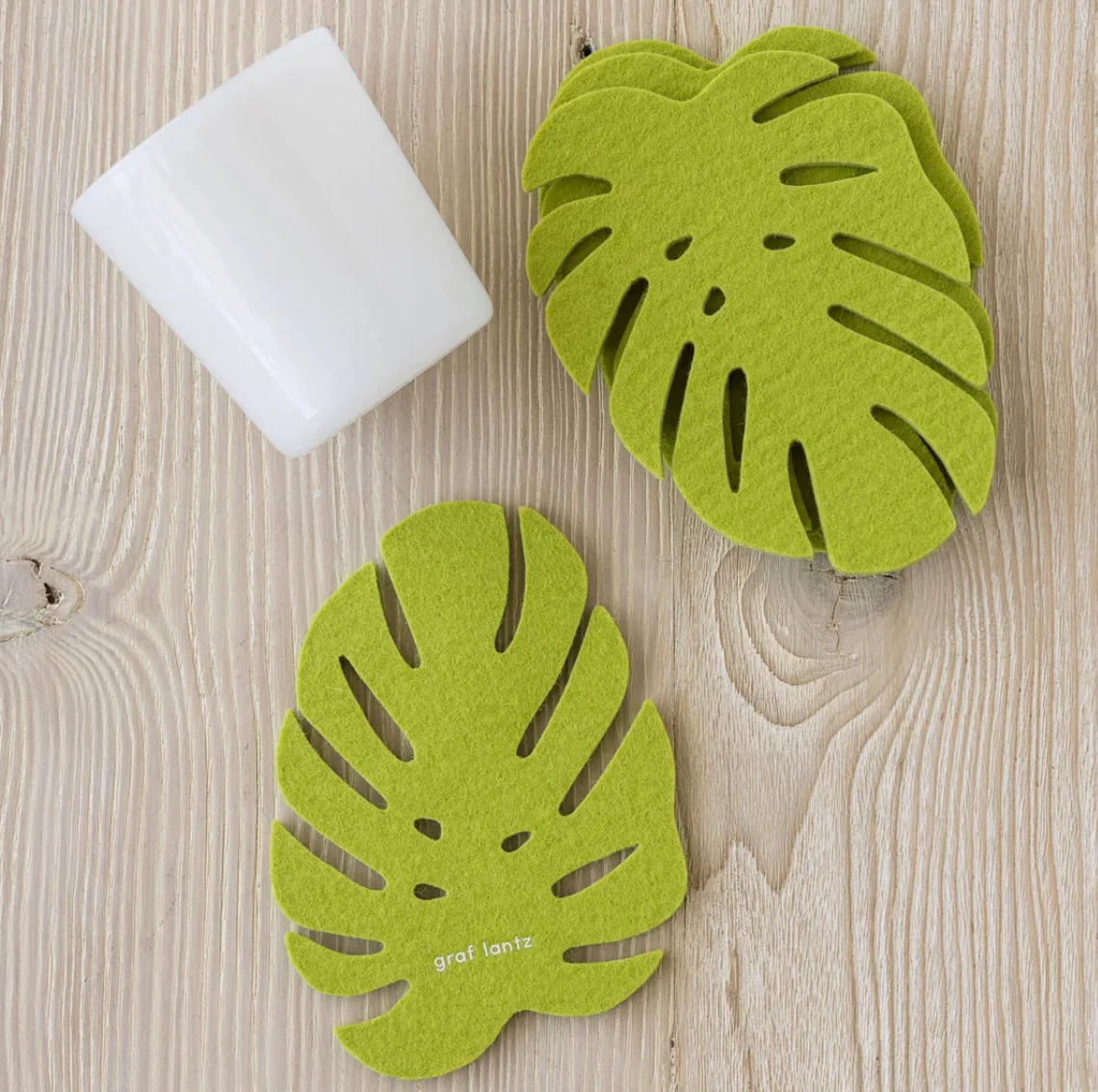 Graf Lantz Merino Wool Monstera Leaf – Felt Coasters – Pistachio – 4pk - Image 2