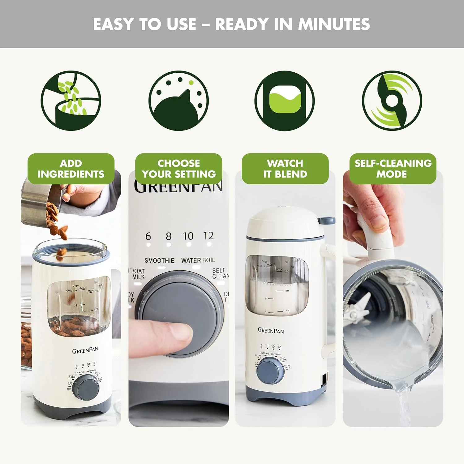 GreenPan Nut Milk Maker – 15-in-1 for Homemade Plant-Based Non-Dairy Beverages – 30oz - Image 8