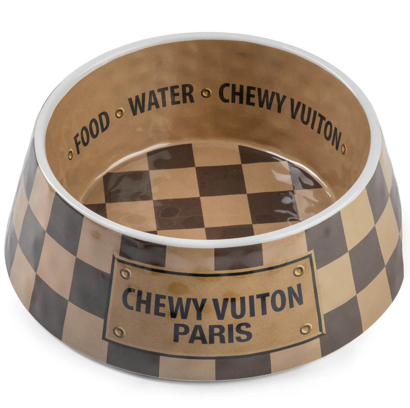 Haute Diggity Dog Designer Inspired Pampered Pooch Checker Chewy Vuiton Bowl - Large